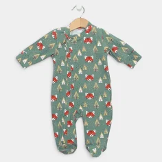 Baby sleepsuit with zipper "Foxes - green" by Angel Baby